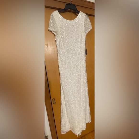 Adrianna Papell Scoop Back Sequin Gown- Ivory - Picture 10 of 16